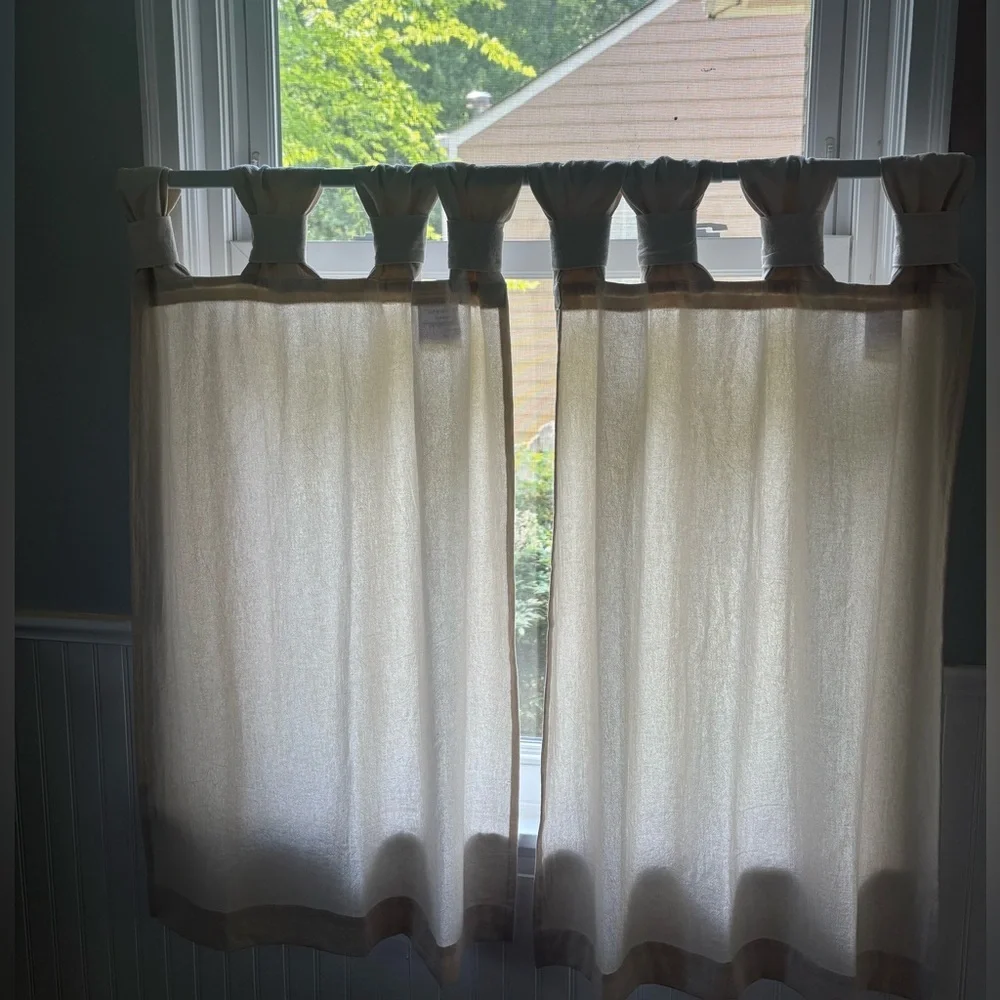 Neutral Beige Tab-Top Café Curtains - Soft Light Filtering 2 sets of 2 panels